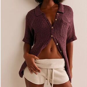 Free People FP BEACH Womens Sz S Button Front Cardigan Sweater Chunky Knit Brown